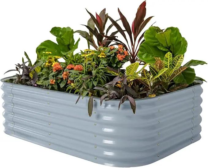Vego garden Aluzinc Raised Garden Bed Kits, 17" Tall 6 in 1 Modular Metal Raised Planter Bed for Vegetables Flowers Patio Ground Planter Box, Sky Blue by GreenHaven Gardens