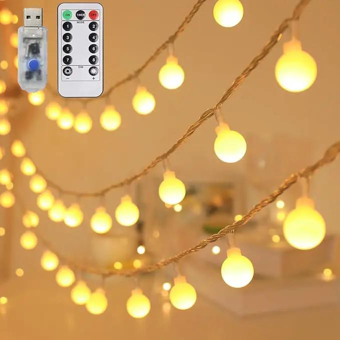 Globe String Lights 65.6 Ft. 120LEDs 8 Modes with Remote,USB Fairy Lights Plug in,Waterproof LED String Lights for Indoor Outdoor Bedroom Party Wedding Garden Christmas Tree Decor,Warm White by GreenHaven Gardens