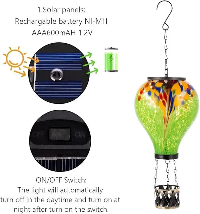 Starsoul 2 PC Hot Air Balloon Solar Lantern Tie-Dye Style Glass Outdoor Hanging Solar Hot Air Balloon Lantern with Flame Light Waterproof for Garden Yard Patio Decor by GreenHaven Gardens