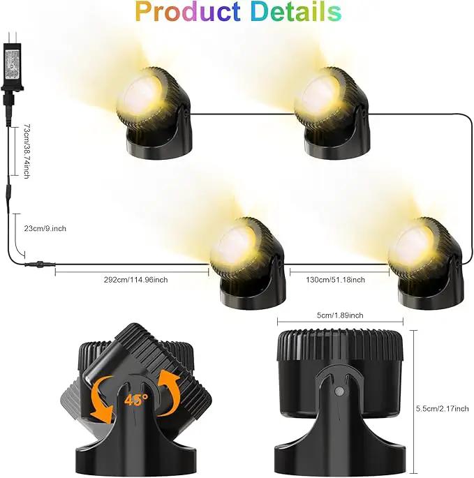 RGB Underwater Pond Lights, 20 Colors Dimmable Fountain Lights with Timer, IP68 Waterproof Underwater Submersible Led Lights with Remote Control for Outdoor Ponds Aquarium Garden Pool (Set of 4) by GreenHaven Gardens