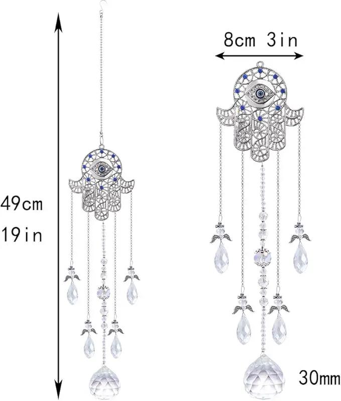 Hanging Crystal Blue Evil Eye Protection Pendant Hamsa Hand Suncatcher Angel Wing Decor Prism Sun Catchers Indoor Window Decoration Charm by GreenHaven Gardens