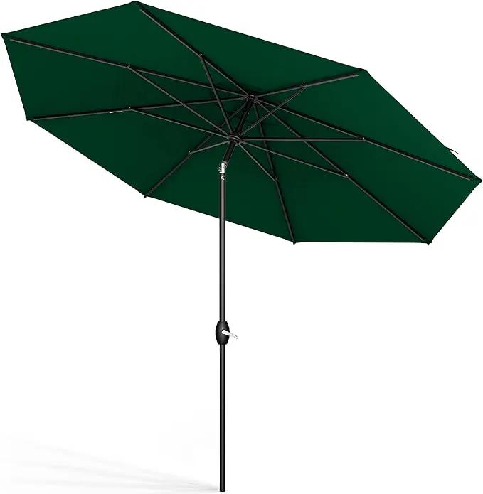 Midtown Umbrellas Sunbrella Umbrella 9 Feet Outdoor Umbrella With Forest Green Acrylic Fabric - Auto-Tilt Aluminum Frame Patio Umbrella For Backyard, Deck, Garden, Pool - Black Pole by GreenHaven Gardens