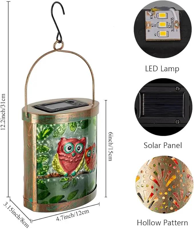 Starsoul 2 Pack Hanging Solar Lantern Outdoor Waterproof Owls Nestled on Branch Glass Decorative Solar Lights for Outside Garden Yard Table Patio Decor by GreenHaven Gardens