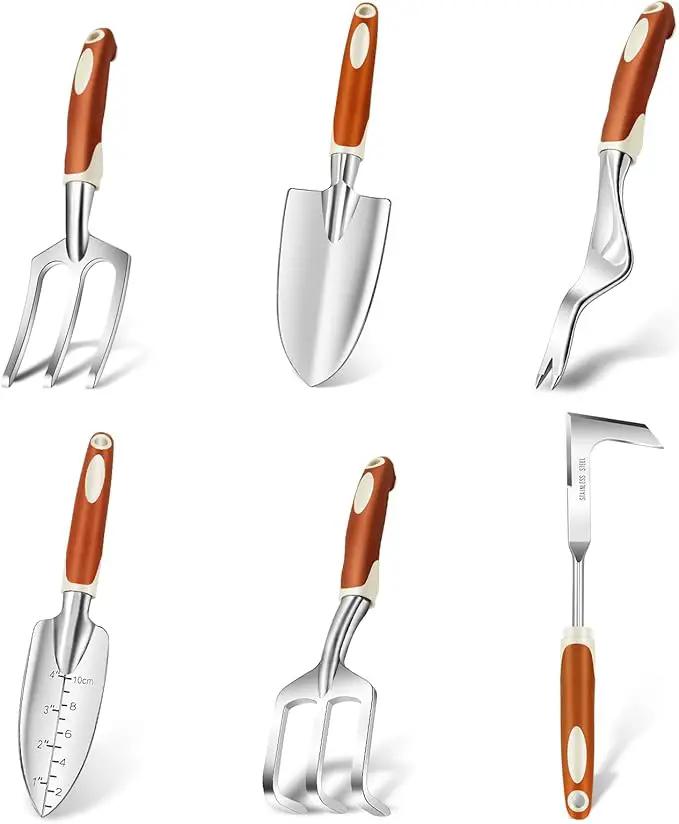 Garden Tool Set, 6 Pack Heavy Duty Gardending Hand Tools Kit with Non-Slip Rubber Grip, Ideal Gardening Gifts for Women by GreenHaven Gardens
