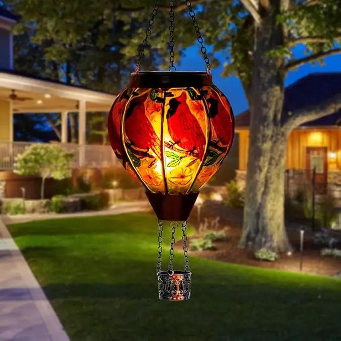 DREAMSOUL Cardinal Hot Air Balloon Solar Lantern, Hanging Solar Lanterns Outdoor with Flickering Flame Light, Glass Outdoor Lantern Waterproof for Patio Yard Party Gift Decor Christmas Gifts by GreenHaven Gardens