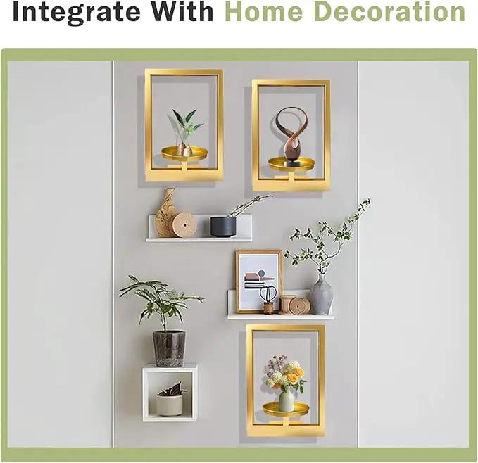 Picture Frame Plant Holder, Wall Mount Plants shelf Indoor Outdoor, Metal Hanging Planters Stand Decor, Window Planter Hanger Shelves, Modern Floating Ornament Rack Art for Home & Garden(Gold 3pc) by GreenHaven Gardens