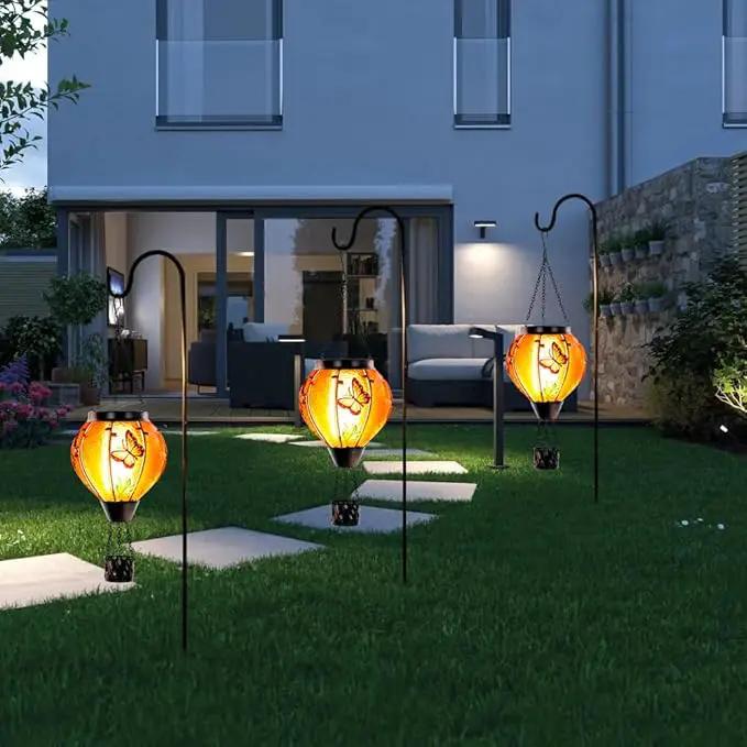 Starsoul Butterfly Hot Air Balloon Solar Lantern with Flickering Flame Light Glass Solar Powered Hot Air Balloon Lamp Waterproof Hanging Outdoor Solar Lantern for Yard Porch Backyard Decor by GreenHaven Gardens
