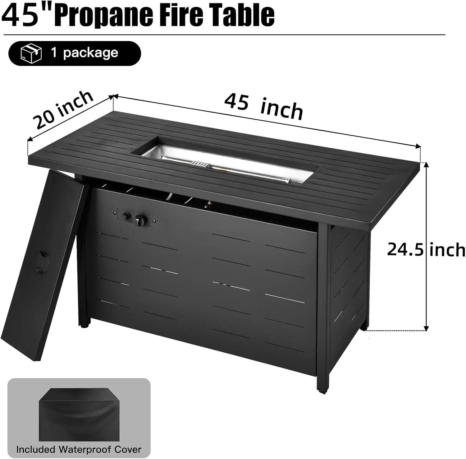 45 inch Propane Fire Pit Table,50000 BTU Gas Fire Pits Table with Lid & Lava Rock & Waterproof Cover, Outdoor Propane Firepit for Dining or Party, Outside, Patio, Garden, Yard by GreenHaven Gardens