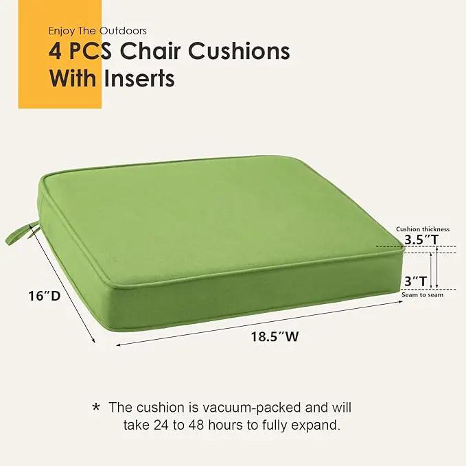 Outdoor Sunbrella Square Corner Seat Cushion, 18.5"x16"x3", Set of 4, Non Slip Seat Cushion Pads with Removable Cover for Patio Furniture, Garden Yard Lawn, Canvas Ginkgo by GreenHaven Gardens