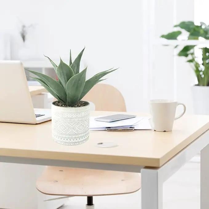 Artificial Potted Plants, 13.8" Artificial Succulent Fake Aloe, Large Faux Aloe Plant in Pot for Home Office Room Badroom Garden Decor (Grey) by GreenHaven Gardens