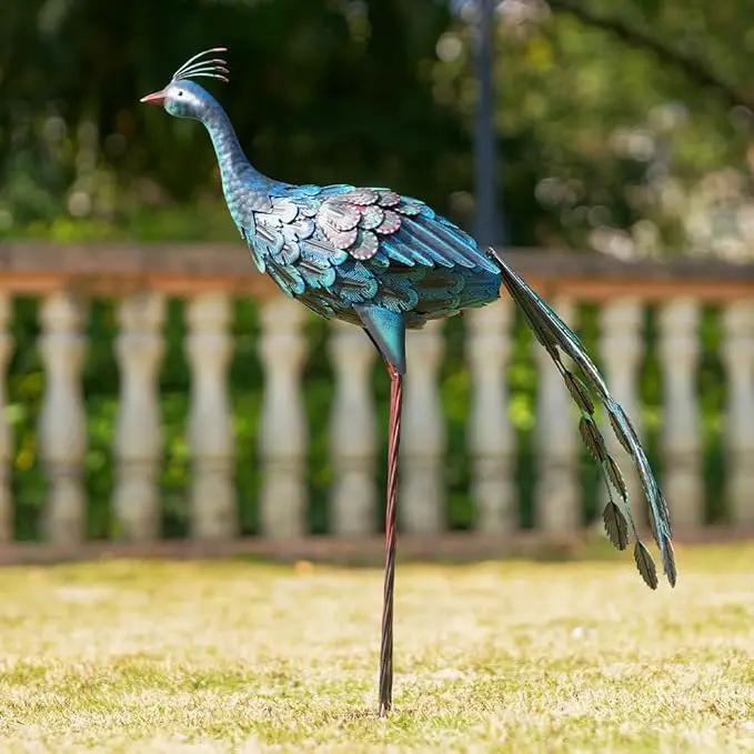 VEWOGARDEN 2 Pack Peacock Outdoor Garden Sculptures & Statues Metal Peacock Yard Art for Lawn Patio Pool Outside Decorations by GreenHaven Gardens