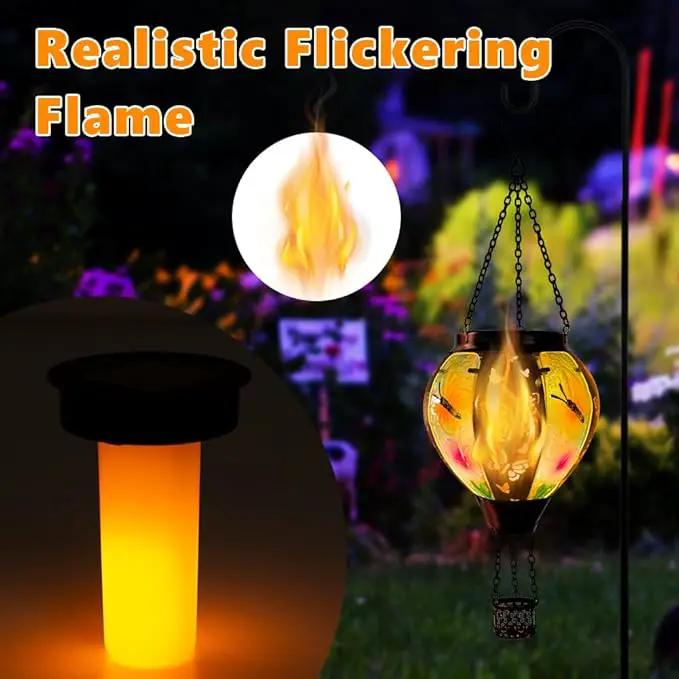 DREAMSOUL Butterfly Hot Air Balloon Solar Lantern, Glass & Metal Outdoor Lantern Hanging Solar Lanterns Outdoor Waterproof for Garden Patio Party by GreenHaven Gardens