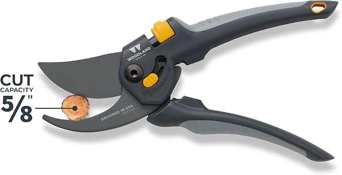 Woodland Tools Co. Heavy Duty Bypass Pruning Shears – 5/8" Cut Capacity, High Carbon Steel Blade, Internal Spring, Adjustable Grip Slider, Garden Hand Pruner for Plants, Shrubs, and Live Stems by GreenHaven Gardens