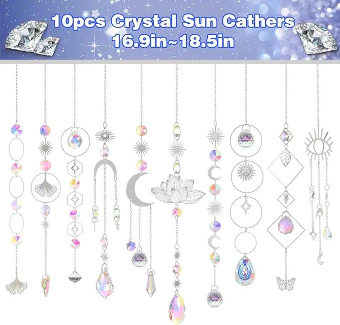 Sun Catchers, 10 Pcs Crystal Suncatcher Prism Hanging Kit with Chain Rainbow Maker Crystals Balls Pendants Ornaments for Indoor Window Outdoor Garden Backyard Patio Car Mirror Christmas Tree Decor by GreenHaven Gardens