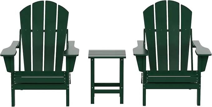 WO Home Furniture Adirondack Chairs Table Set of 3 PCS Outdoor Folding Chairs Side End Table Weather/UV Resistant for Lawn, Garden, Bon Fire, Balcony (Dark Green) by GreenHaven Gardens