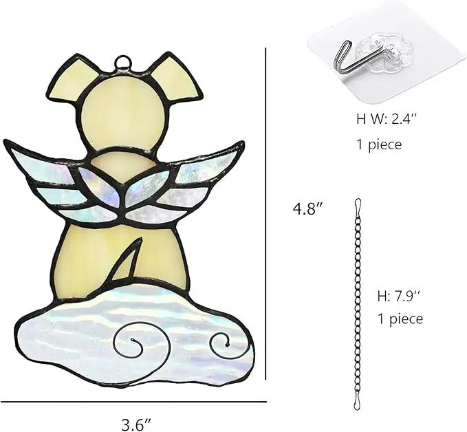 Stained Glass Angel Wings Dog Memorial Gifts for Loss of Dog Sympathy Gift Suncatcher, Rainbow Bridge Pet Passing Away Remembrance in Memory, Dog Bereavement Gifts for Loss of Pet,Yellow by GreenHaven Gardens