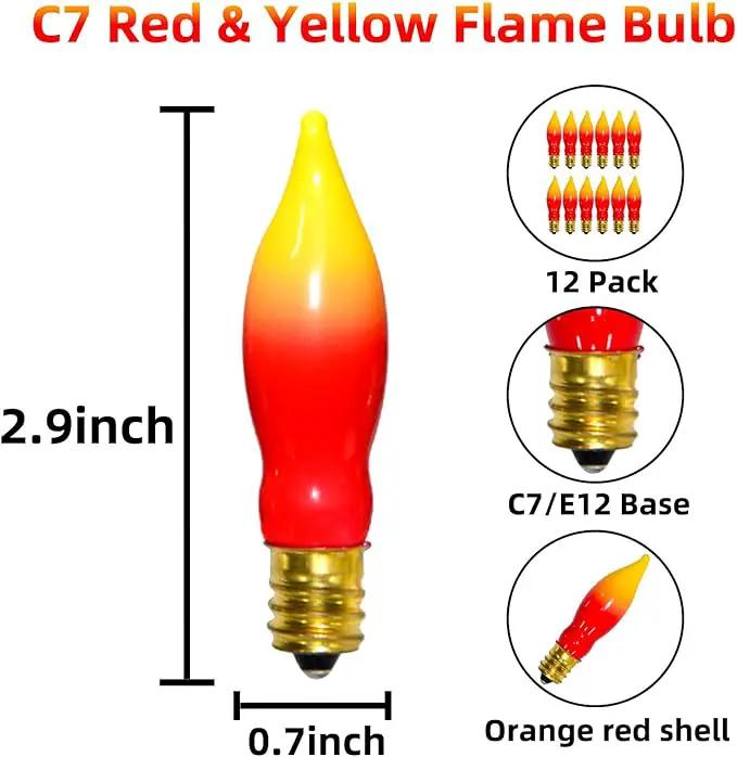 12 Pack C7 Replacement Bulbs E12 Candelabra Bulb - Red Yellow Incandescent Light Bulbs, Perfect as Halloween Christmas Light Bulbs, Candle Light Bulbs, 7 Watt, E12 Base by GreenHaven Gardens