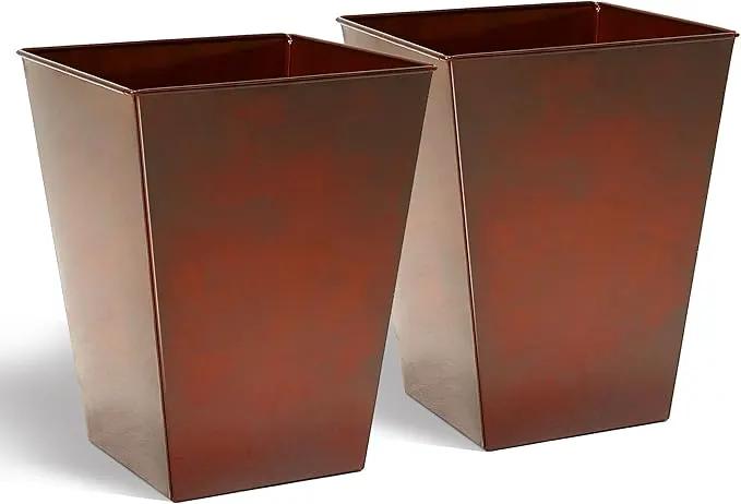KOL 18''H. Bright Glazed Planter with Drainage Hole, Set of 2, Galvanized Steel Planter Pots for Indoor & Outdoor Use, Decorative Flower Plant Pots for Front Porch, Patio, Deck - Reddish Brown by GreenHaven Gardens
