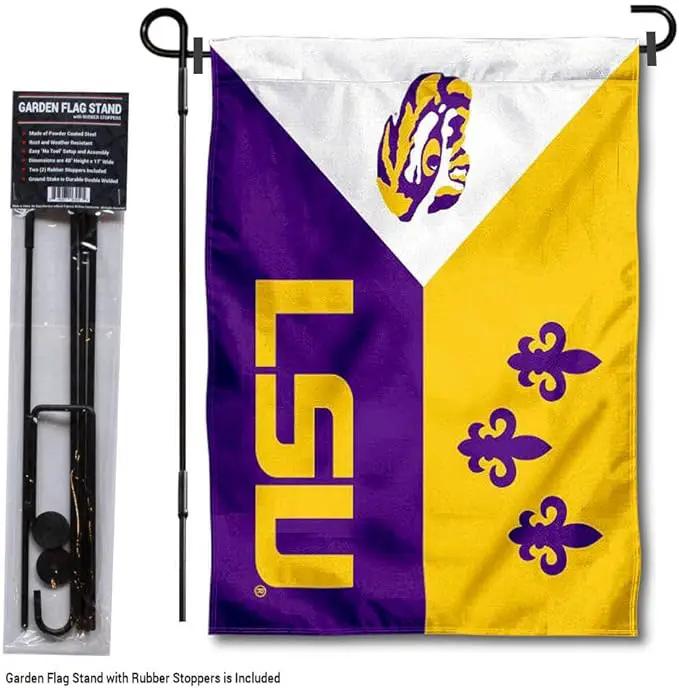 College Flags & Banners Co. Louisiana State LSU Tigers Acadian Garden Flag with Pole Stand Holder by GreenHaven Gardens