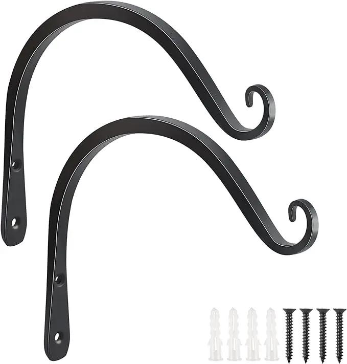 FEED GARDEN 2 Pack 8 Inch Hanging Plant Bracket Wall Hooks Decorative Plant Hangers for Outdoor Hanging Bird Feeders, Wind Chimes, Plant Baskets, Black by GreenHaven Gardens