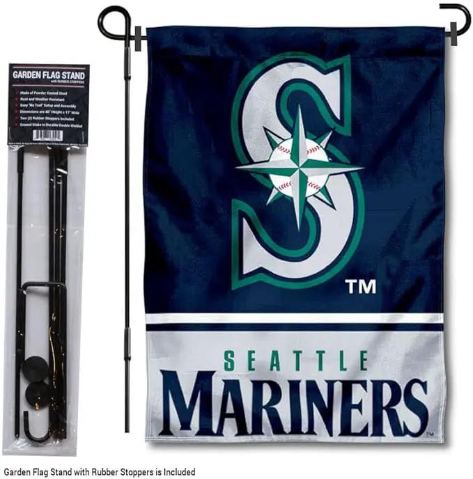 WinCraft Seattle Baseball Garden Flag with Stand Holder by GreenHaven Gardens