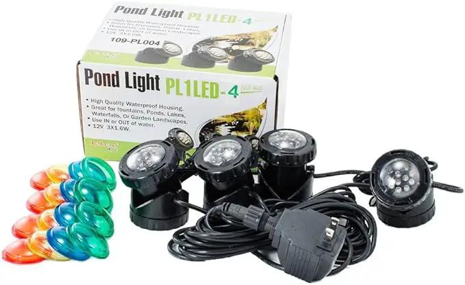 Jebao 4 LED Super Bright Outdoor Underwater Pond Fountain Spot Light Kits 4 Color Lens by GreenHaven Gardens
