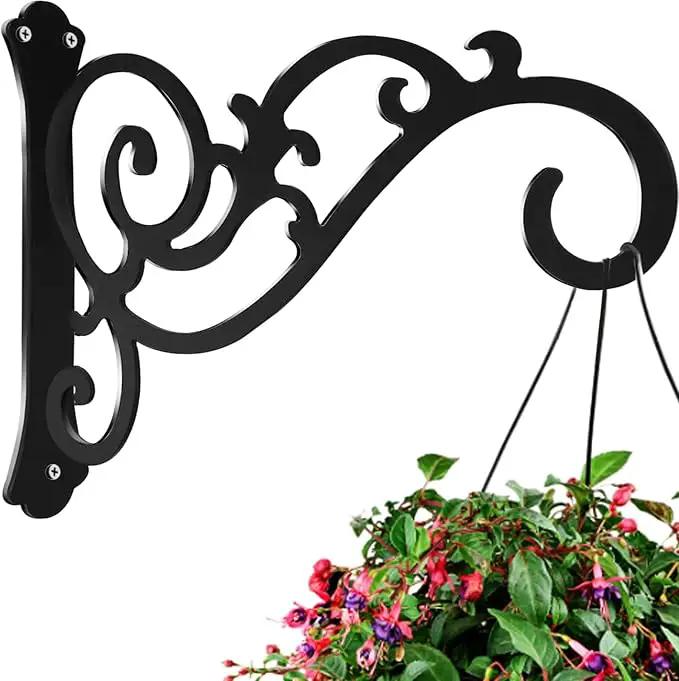 Hanging Planter Brackets 12-Inch 2 Pcs,Outdoor Hanging Brackets Wall Hook Heavy Duty Planter Brackets,Black Iron Planters Hook Indoor/Outdoor Planter Hanger Hooks by GreenHaven Gardens