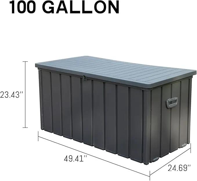 Domi Outdoor Deck Box 100 Gallon, Waterproof Lockable Steel Outdoor Storage Container with Resin Lid for Outside Cushions, Garden Tools and Pools Equipment (Gray) by GreenHaven Gardens