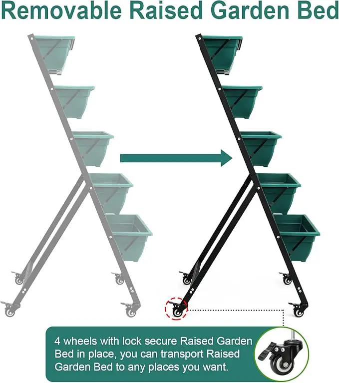 EDOSTORY 4.5 FT Height Vertical Garden Planter Removable Pale Green Raised Bed Box with 5 Container Boxes,Digging Claw Gloves,Trowel,Purning Shears for Outdoor Vegetables Flowers by GreenHaven Gardens