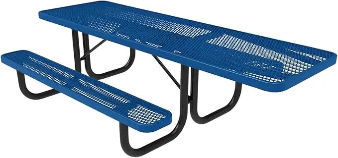 Coated Outdoor Furniture Heavy-Duty Portable ADA-Compliant Outdoor Picnic Table, Expanded Metal Patio Dining Furniture Made in America (8ft Rectangular, One-Side Handicap, Textured Light Blue) by GreenHaven Gardens
