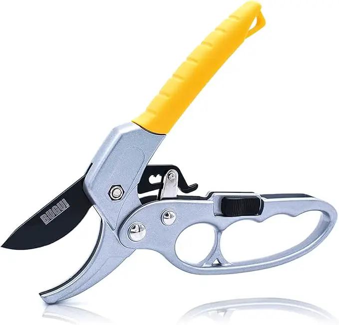 BUGUI 8" Ratchet Pruning Shears, 5 Times Cutting Power Than Normal Garden Scissors, Labor-Saving Design for Arthritis Weak Hands by GreenHaven Gardens