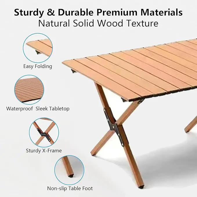 Folding Camping Table, 48Inch Lightweight Roll-Up Table Aluminum Low Portable Picnic Table with Carrying Bag for Outdoor, Beach, Picnic, Backyards, BBQ and Party Log Color by GreenHaven Gardens