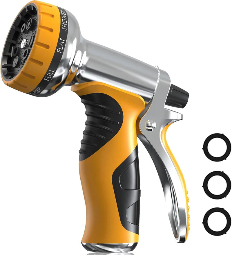 Garden Hose Nozzle, Heavy Duty Metal Water Hose Nozzle with 9 Adjustable Spray Patterns by GreenHaven Gardens
