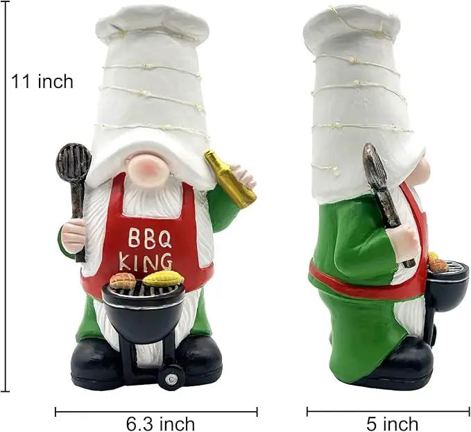 BAYN Garden Gnome Statues Outdoor Decor, Solar Powered Outdoor Gnome with BBQ Grill Decorative Yard Garden Lights Art Gifts with 11 Warm White LEDs by GreenHaven Gardens