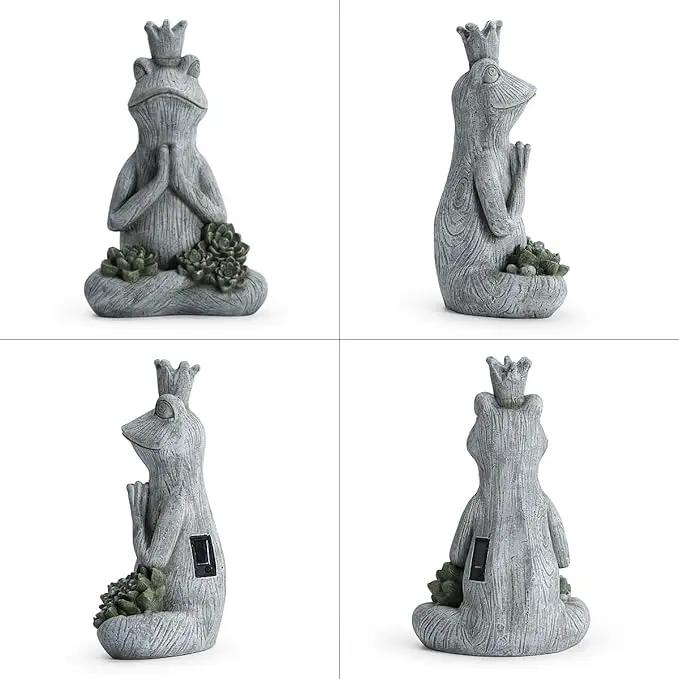 Large Garden Statue Yoga Frog Sustainable Eco-Friendly Solar Lights with LED Sustainability Sculpture Courtyard Balcony Home Decoration（20" Tall by GreenHaven Gardens