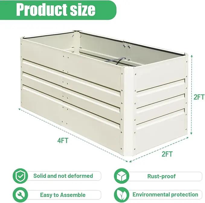 SnugNiture 2 Pcs 4x2x2FT Raised Garden Bed Galvanized Planter Garden Boxes Outdoor, Deep Root Planter Raised Bed for Vegetables Flowers Herbs,Beige White by GreenHaven Gardens