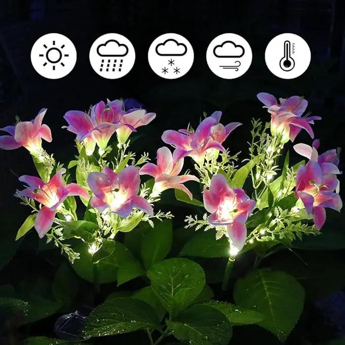 GUOCHENG Lily Flower Solar Lights Outdoor Garden, 2 Pack LED Solar Flower Lights with Lifelike Lily, Waterproof Solar Stake Lily Lights for Courtyard Pathway Flowerbed Lawn Décor(Pink) by GreenHaven Gardens
