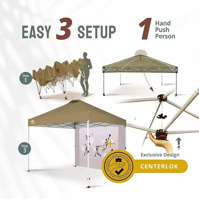 CROWN SHADES 10x10 Pop Up Canopy Tent with Game Netting - Beach Tent with One Push Setup - Outdoor Sun Shade for Events, Parties, Camping with STO-N-Go Cover Bag, Silver Coated Top, Khaki by GreenHaven Gardens