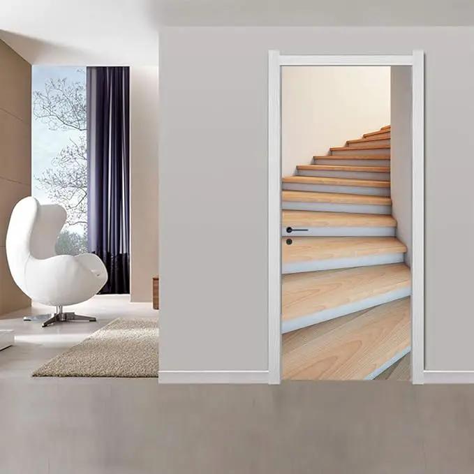 3D Door Stickers Murals - Stairs - Peel and Stick - Waterproof & Washable - Matt Finish - Modern Style - White - 33.9" x 78.7" (2 Parts) - Adults by GreenHaven Gardens