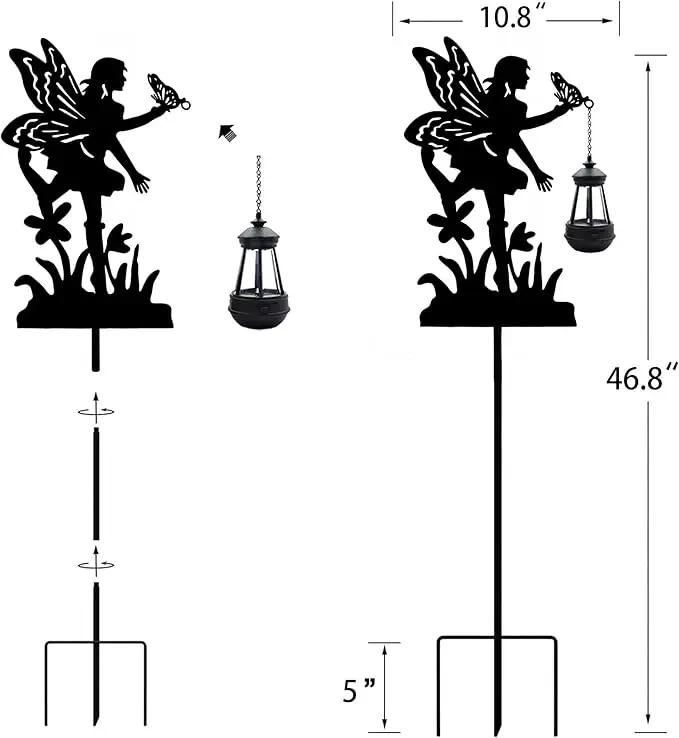 Solar Angel with Butterfly Garden Stakes Outdoor Decor Metal Angel Holding Solar Lantern Decorative Garden Metal Stakes Outdoor Flower Silhouette Stakes by GreenHaven Gardens