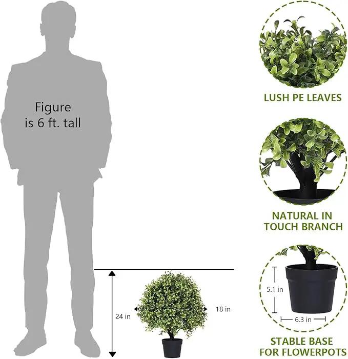 THE BLOOM TIMES 2ft Faux Boxwood Plants Outdoor Set of 2, Topiary Balls Artificial Outside Trees, 24" UV Resistant Fake Greenery Bushes & Shrubs for Front Porch Planter by GreenHaven Gardens
