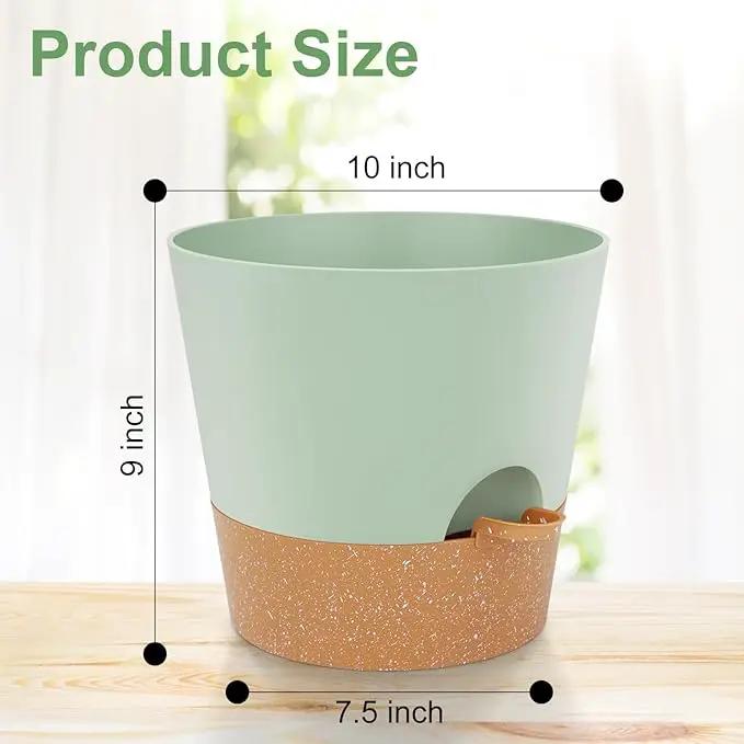 10-Inch Plant Pots, Self-Watering Planters with Drainage Holes & Saucers for Indoor and Outdoor Plants (2-Pack, Green) by GreenHaven Gardens