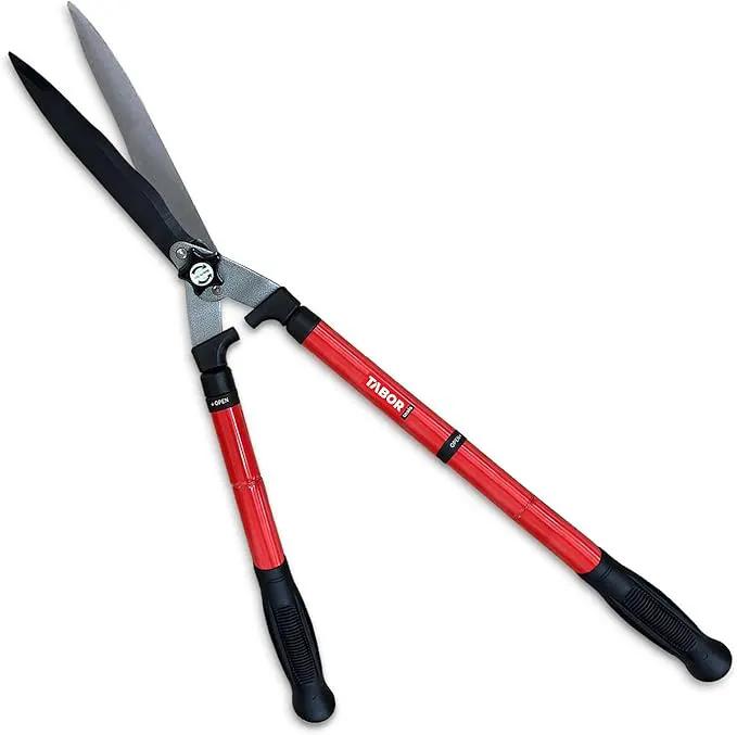 TABOR TOOLS B212A Telescopic Hedge Shears with Wavy Blade and Extendable Steel Handles. Extendable Manual Hedge Clippers for Trimming Borders, Boxwood, and Tall Bushes. by GreenHaven Gardens