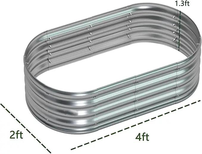 zizin Galvanized Raised Garden Bed Metal Oval Raised Garden Beds Outdoor Planter Box for Vegetables (4x2x1.3FT, Silver) by GreenHaven Gardens
