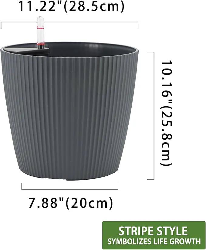 Dexceder 11x10 Self Watering Planters Indoor, Inner Mat Design, Table Flower Plant Pot with Water Level Indicator (2 Pack, Gray) by GreenHaven Gardens