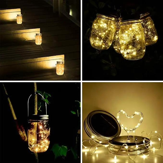 Solar Mason Jar Lights [Updated], 8 Pack 20 LED Waterproof Fairy Firefly Jar Lids String Lights with Hangers(NO JARS), Patio Yard Garden Wedding Decoration - Warm White by GreenHaven Gardens