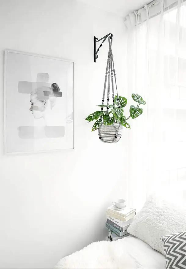 Mkono Macrame Plant Hanger Indoor Hanging Planter Basket with Wood Beads Decorative Flower Pot Holder No Tassels for Indoor Outdoor Boho Home Decor 35 Inch, Grey, Set of 1 (POTS NOT Included) by GreenHaven Gardens