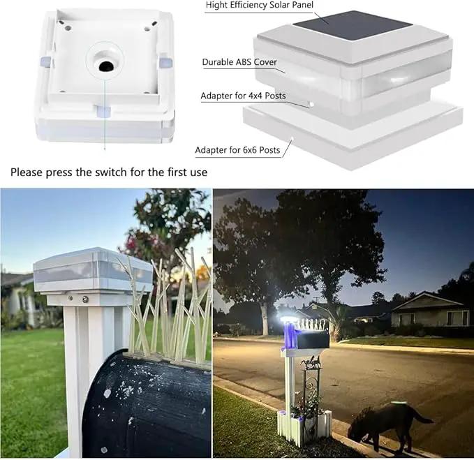 Sumaote Solar Post Cap Light, 52 LED 160LM 6x6 Solar Post Lights, IP65 Waterproof Outdoor for 4x4 5x5 6x6 Wooden Posts, 6000K White SMD Lighting for Deck Fence Garden Porch, White Shell, 4 Pack by GreenHaven Gardens