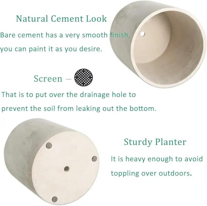 Plant Pots - 6.7 inch Cement Planters Indoor - Modern Grey Flower Pot with Drainage Hole - Home Office Decor by GreenHaven Gardens