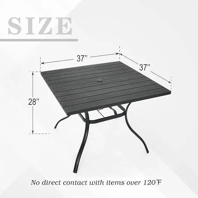 Outdoor Dining Table with 1.6" Umbrella Hole, Picnic Table Plastic Square Backyard Bistro Table Outdoor Dining Table for Garden, Poolside, Backyard, Black, 37x37inch by GreenHaven Gardens